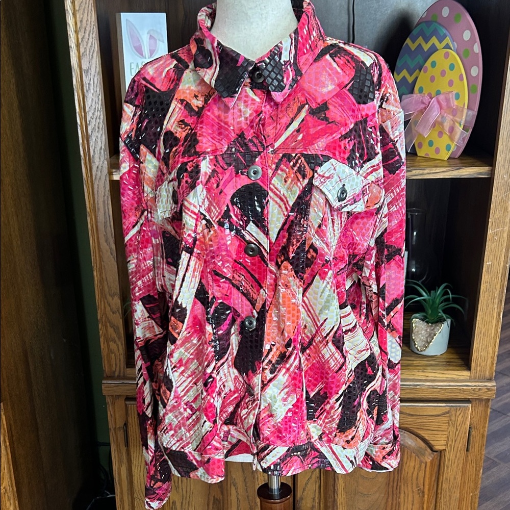 Notations Pink Multi Printed Button-Front Shirt J… - image 1